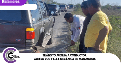 Tránsito auxilia a conductor varado por falla mecánica en Matamoros