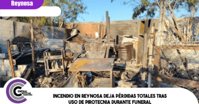 Incendio en Reynosa deja pérdidas totales tras uso de pirotecnia durante funeral