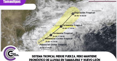 Sistema tropical pierde fuerza, pero mantiene pronóstico de lluvias en Tamaulipas y Nuevo León