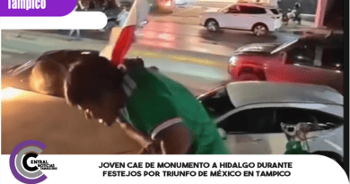 Joven cae de Monumento a Hidalgo durante festejos por triunfo de México en Tampico Joven cae de Monumento a Hidalgo durante festejos por triunfo de México en Tampico