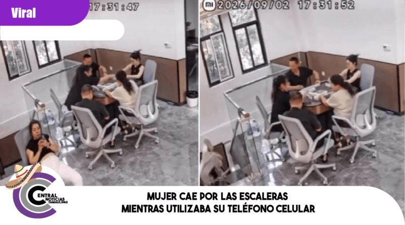 Mujer cae por las escaleras mientras utilizaba su teléfono celular