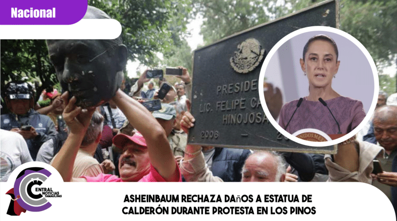 Sheinbaum rechaza daños a estatua de Calderón durante protesta en Los Pinos