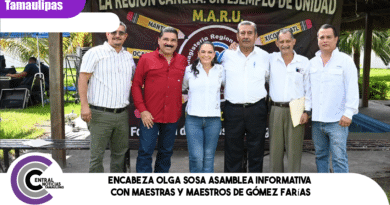 Encabeza Olga Sosa asamblea informativa con maestras y maestros de Gómez Farías