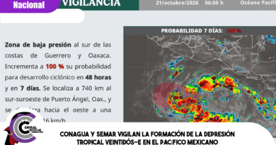 Conagua y Semar vigilan la formación de la depresión tropical Veintidós-E en el Pacífico mexicano